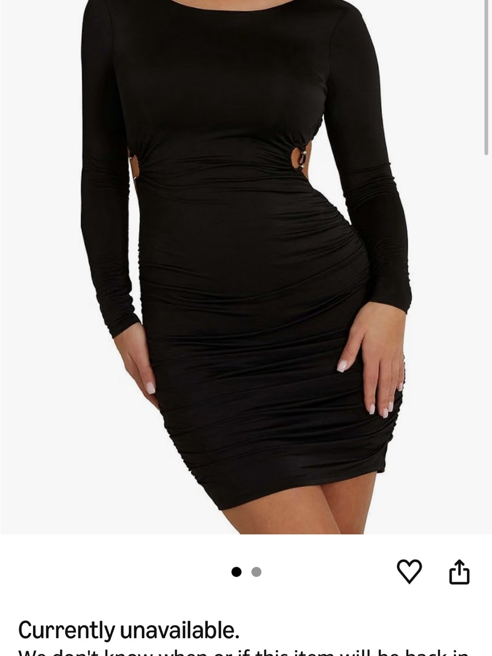 Guess Black Long-Sleeve Ruched Cutout Bodycon Dress with Ring Detail